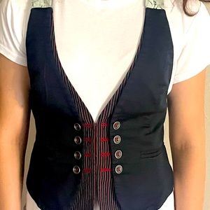 Free People Navy Blue Vest with Lace back. XS Adorable!
